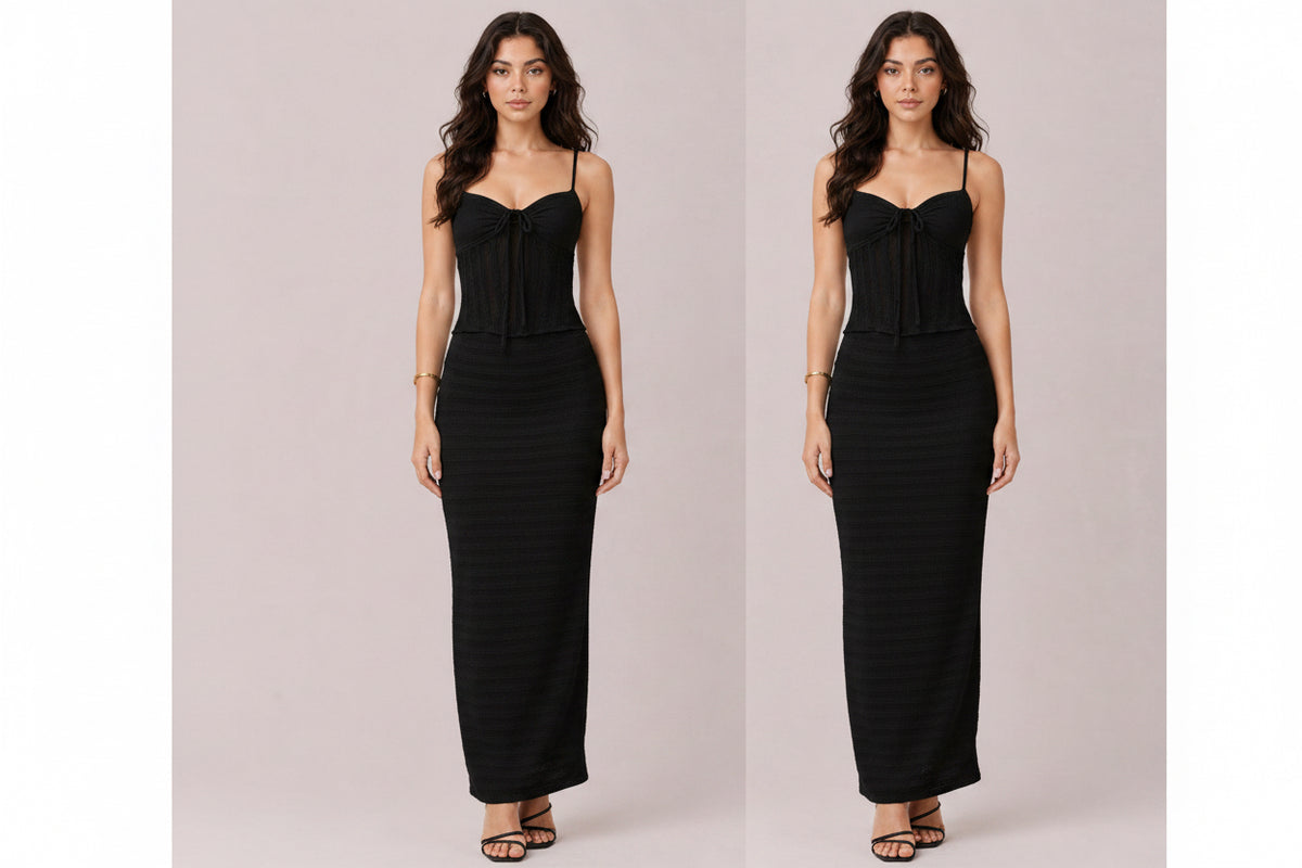 Darla black lace midi dress