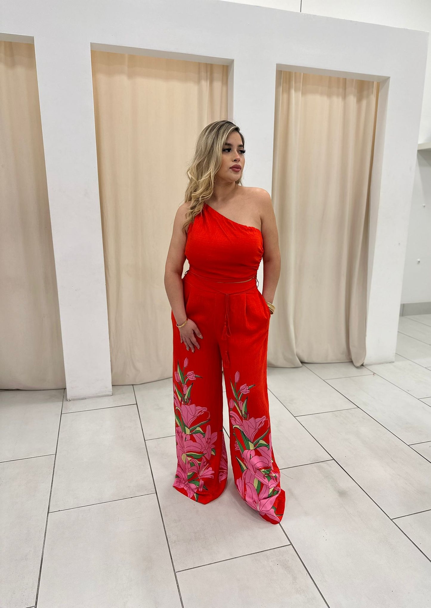 2pc one Shoulder Pants Set