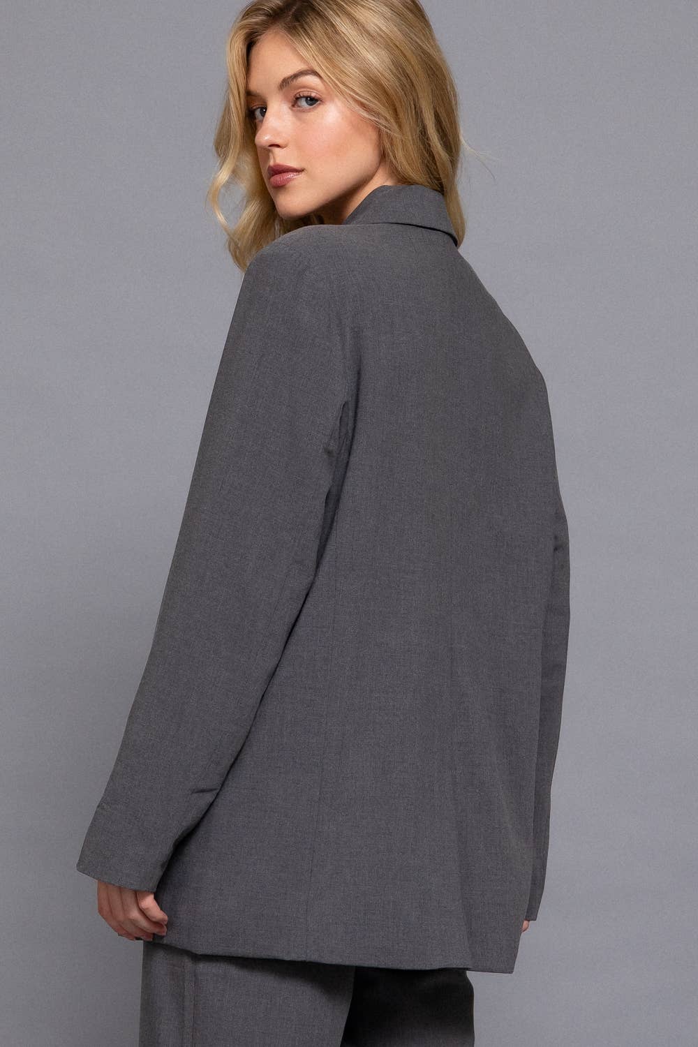 Long Sleeve Notched Collar with Front Button Closure Blazer