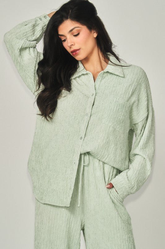 Rhinestone Button Down Shirt Pant Set
