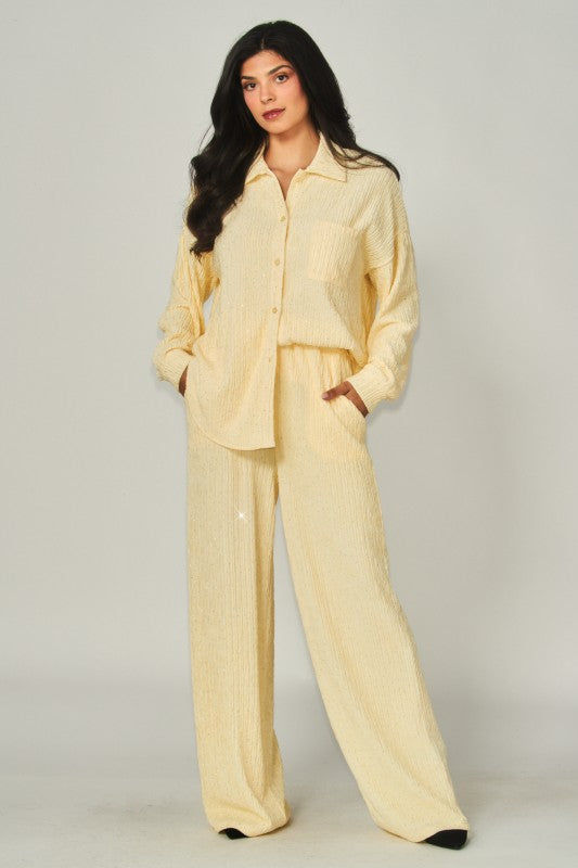 Rhinestone Button Down Shirt Pant Set