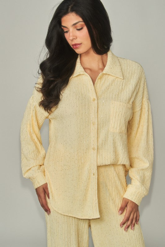 Rhinestone Button Down Shirt Pant Set