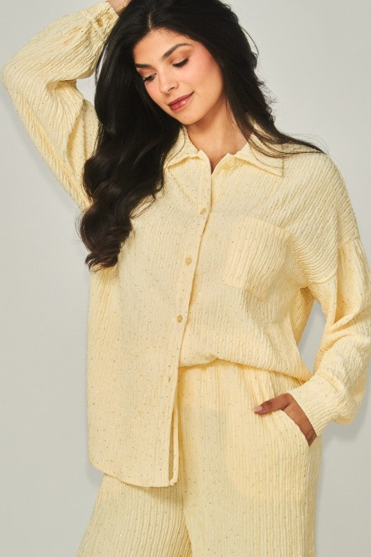 Rhinestone Button Down Shirt Pant Set