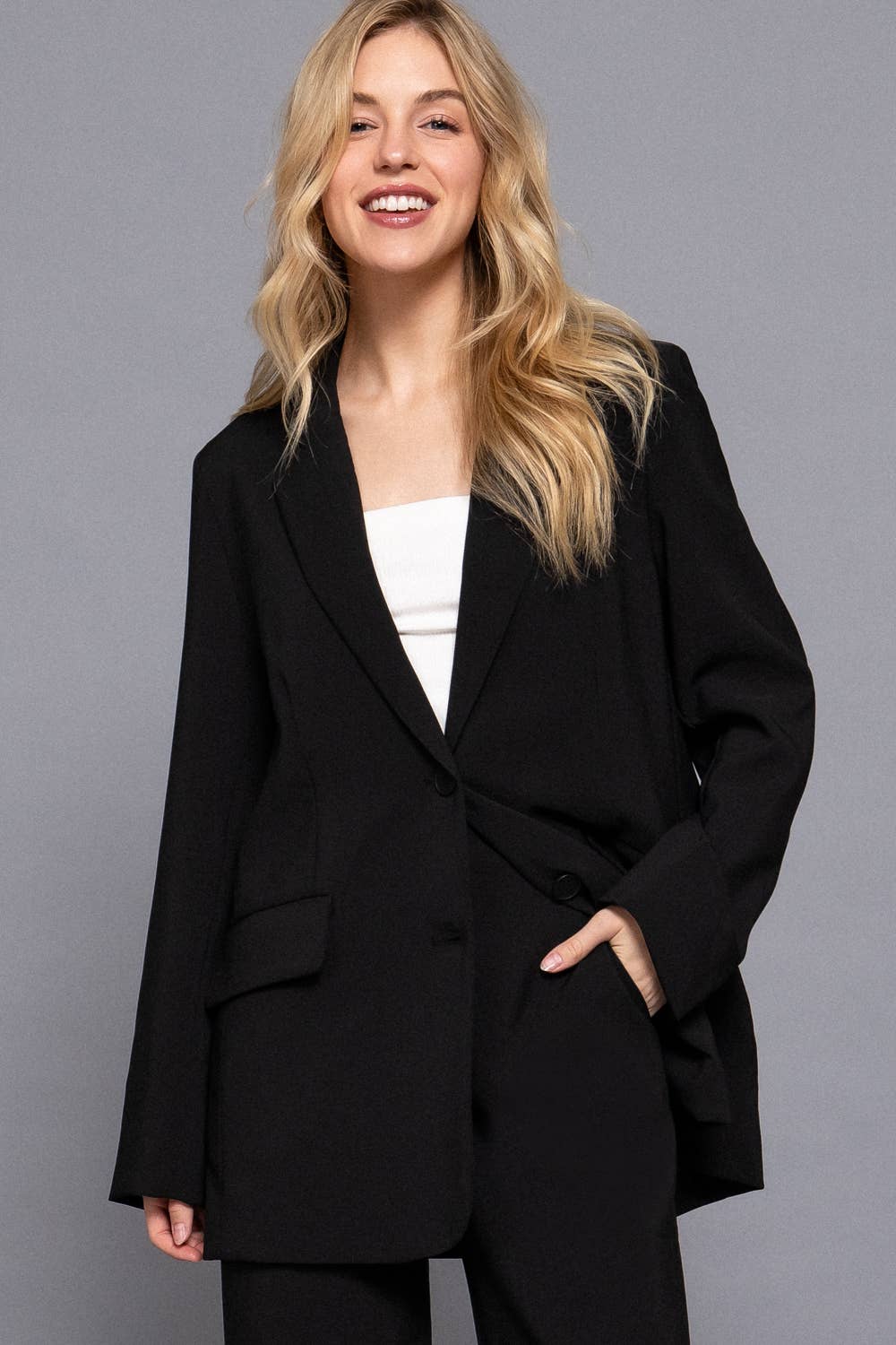 Long Sleeve Notched Collar with Front Button Closure Blazer