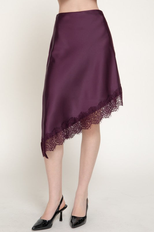 Asymmetrical lace midi skirt