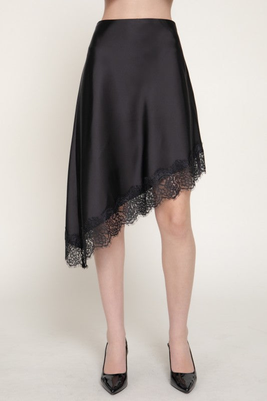 Asymmetrical lace midi skirt