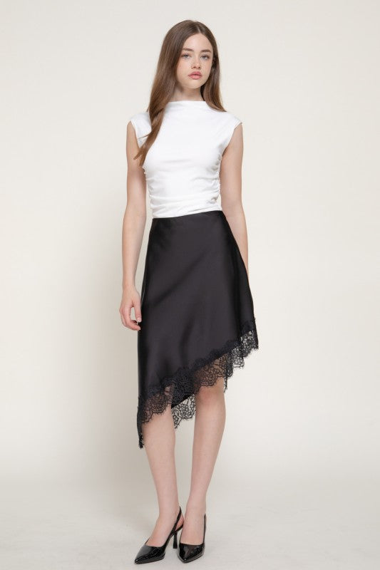 Asymmetrical lace midi skirt