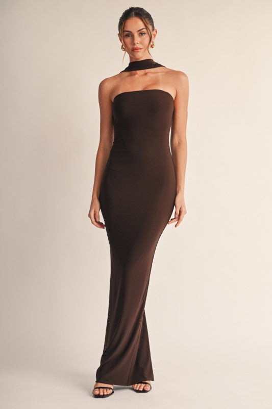 Neck scarf maxi dress
