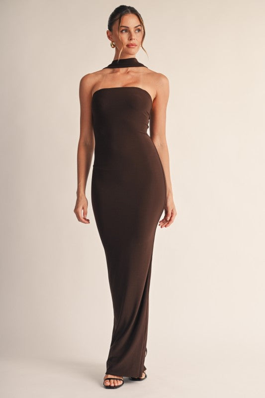 Neck scarf maxi dress
