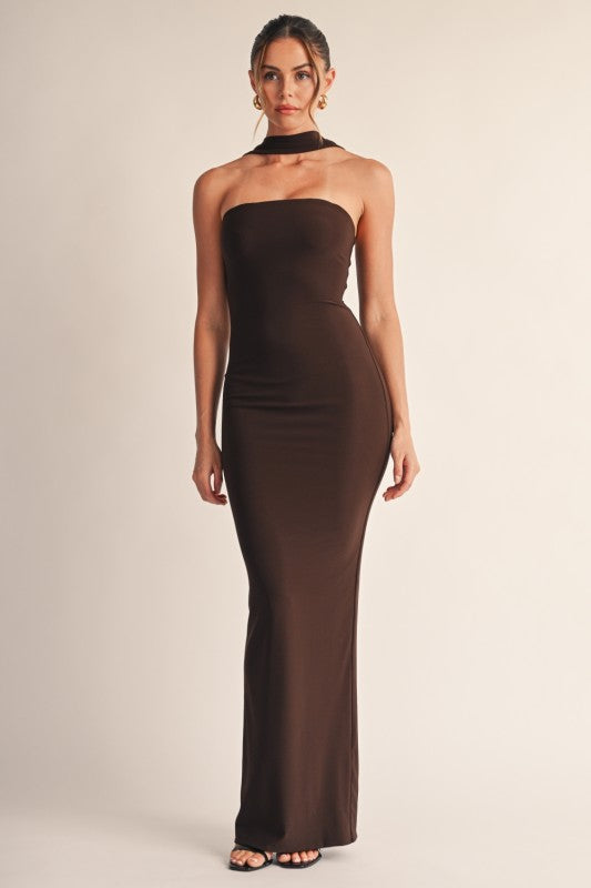 Neck scarf maxi dress