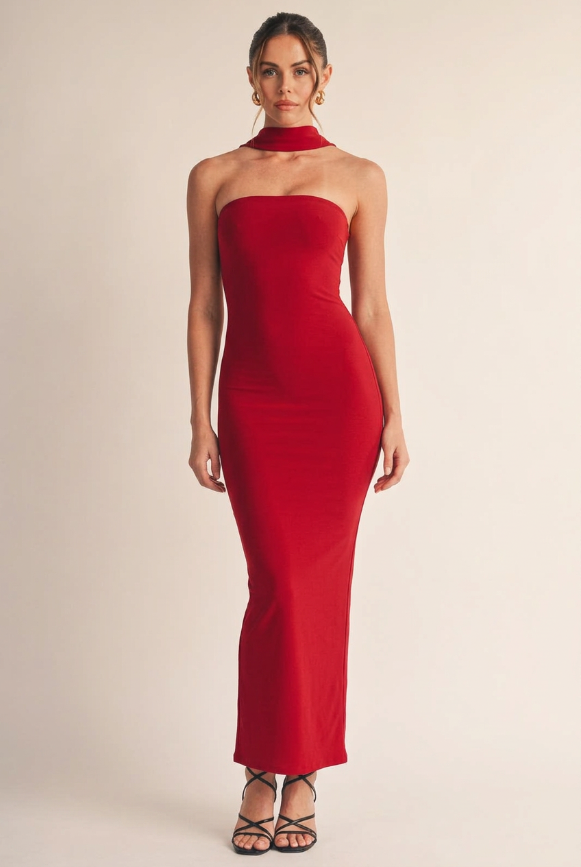 Neck scarf maxi dress