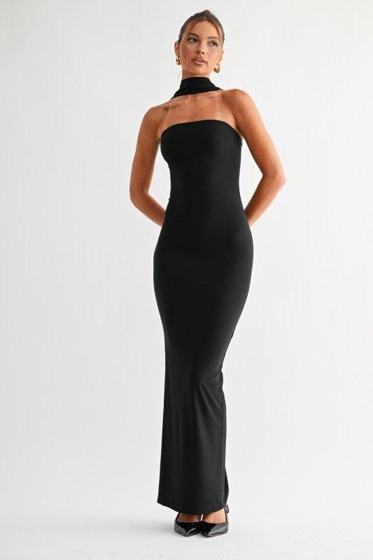 Neck scarf maxi dress