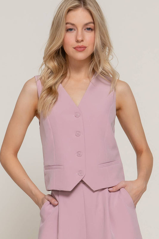 V-Neckline with Front Button Closure Vest