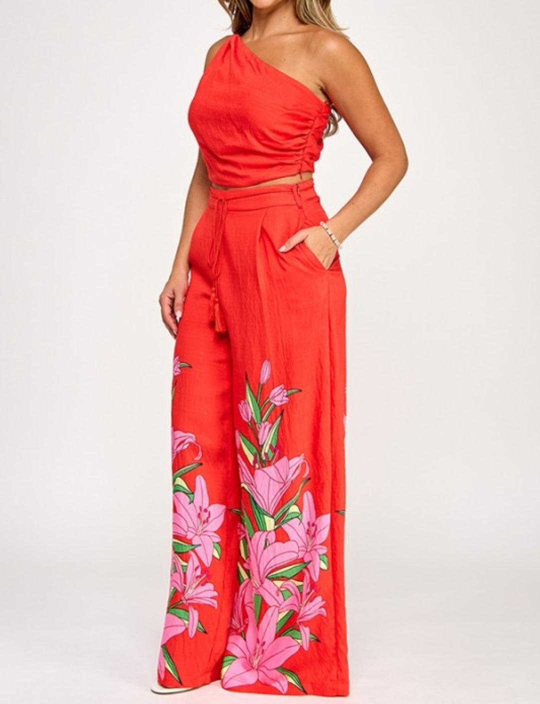 2pc one Shoulder Pants Set