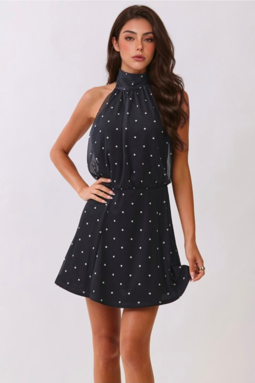 Dorothy Mesh halter mini dress